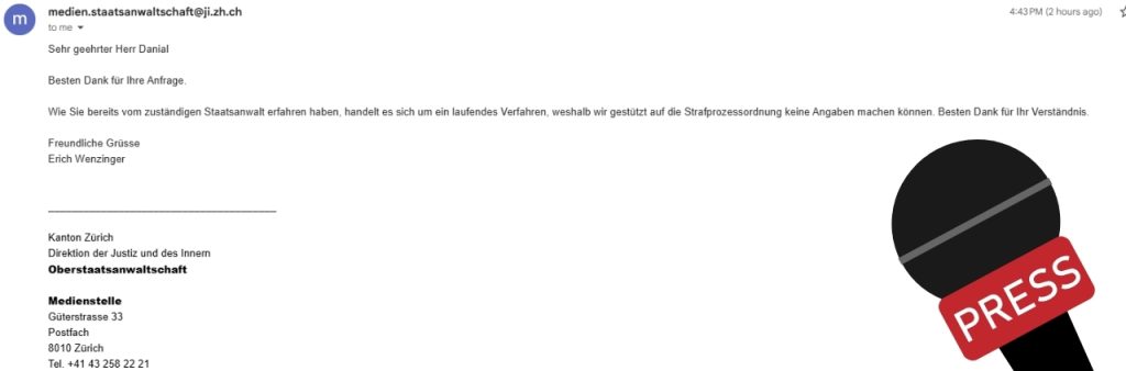 ‘this is an ongoing procedure, which is why we are based on the Code of Criminal Procedure. cannot provide any information.’ 